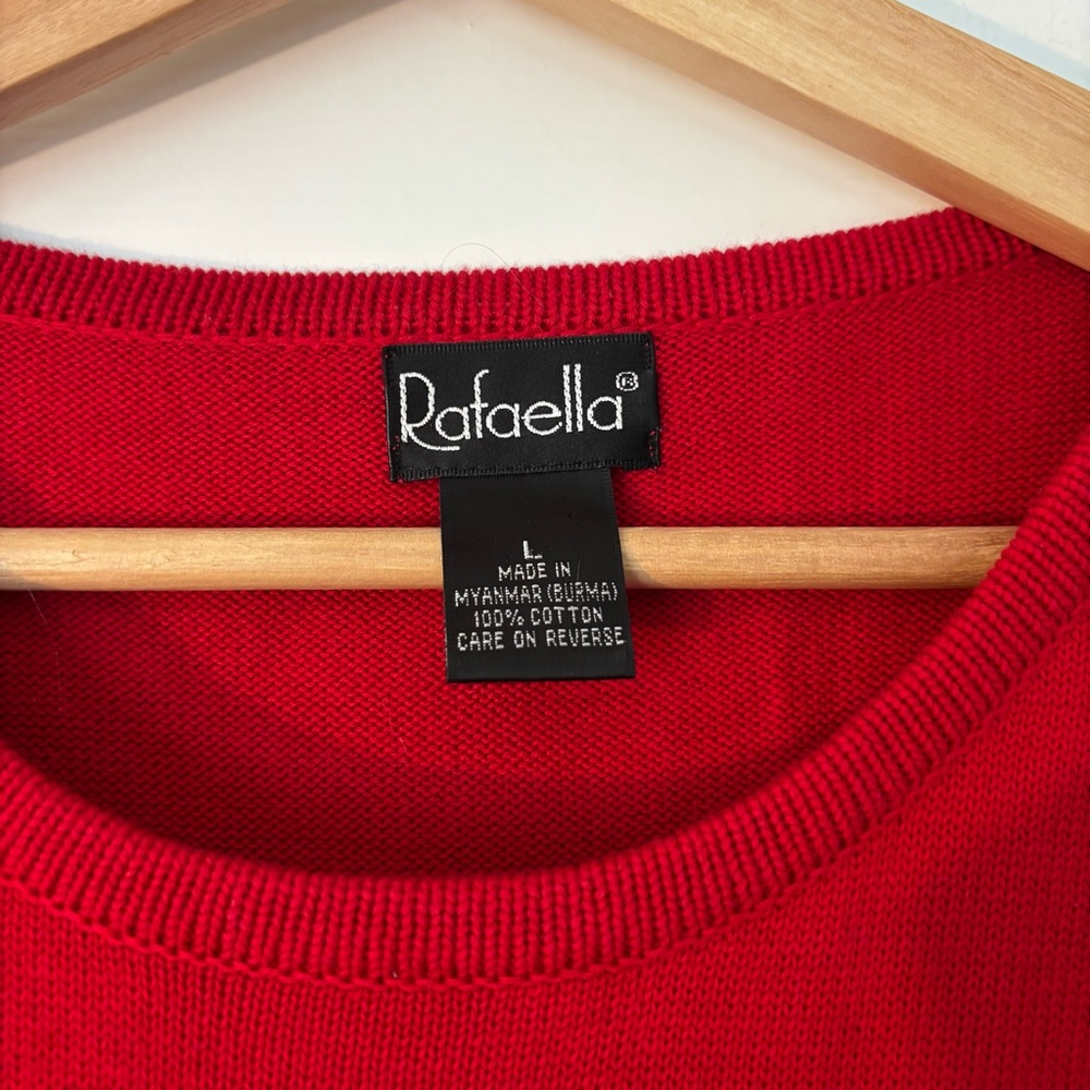 Vintage Rafaella American Flag Sweater 3/4 Sleeve Embroidered Cotton Preppy L - Picture 3 of 6